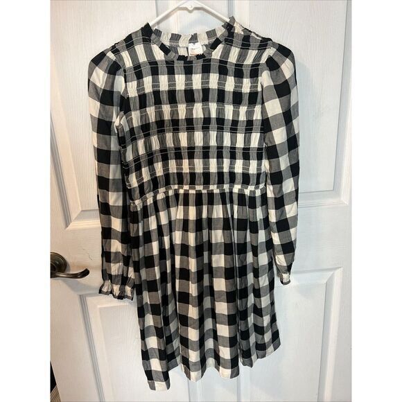 Hanna Andersson Girls Long Sleeve Black Checkered Smocked Dress Size 150/12‎ - Picture 1 of 5